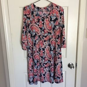 Boutique Swing Dress (Navy w/paisley)